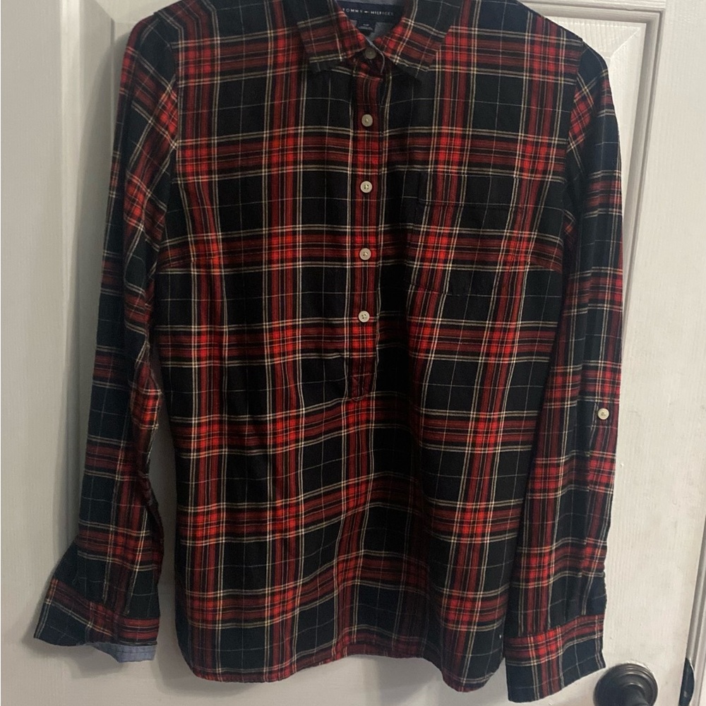 Tommy Hilfiger Red and Black Plaid Casual Shirt
